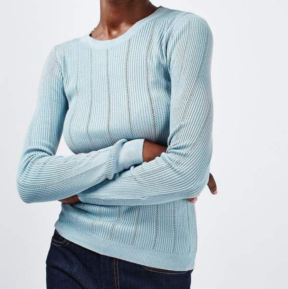 S Topshop Pointelle knit stitch Rib top Light Blue